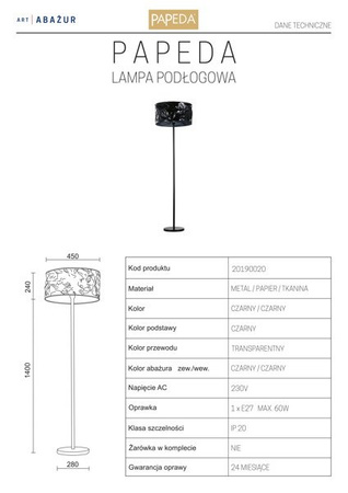 LAMPA PODŁOGOWA KOLOR CZARNY